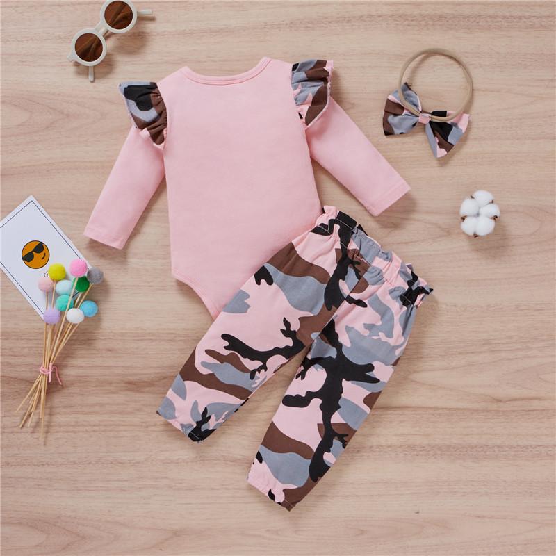 Cheap Baby Girls Clothes Set Letter Print Long Sleeve Oneck Romper