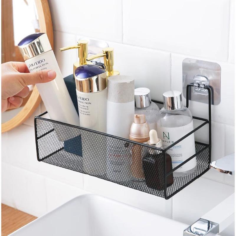 Bathroom Self-adhesive Rack, Wall Hanging, No Punching, Toilet Hanger, Washing Table, Dormitory Wrought Iron Mesh Storage Hanging Basket
