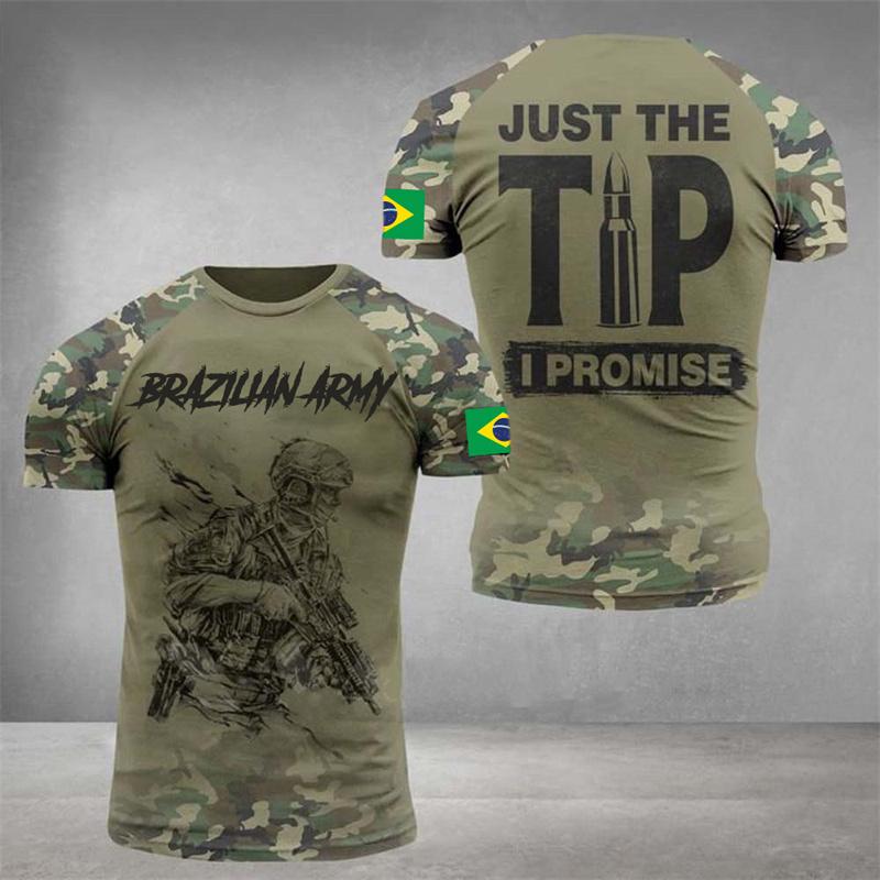 Vintage Brazil Flag Tshirt Men's T-Shirts 3D Print Veterans Brazilian Shirt O-Neck Oversized Streetwear Short Sleeves Camo Tops