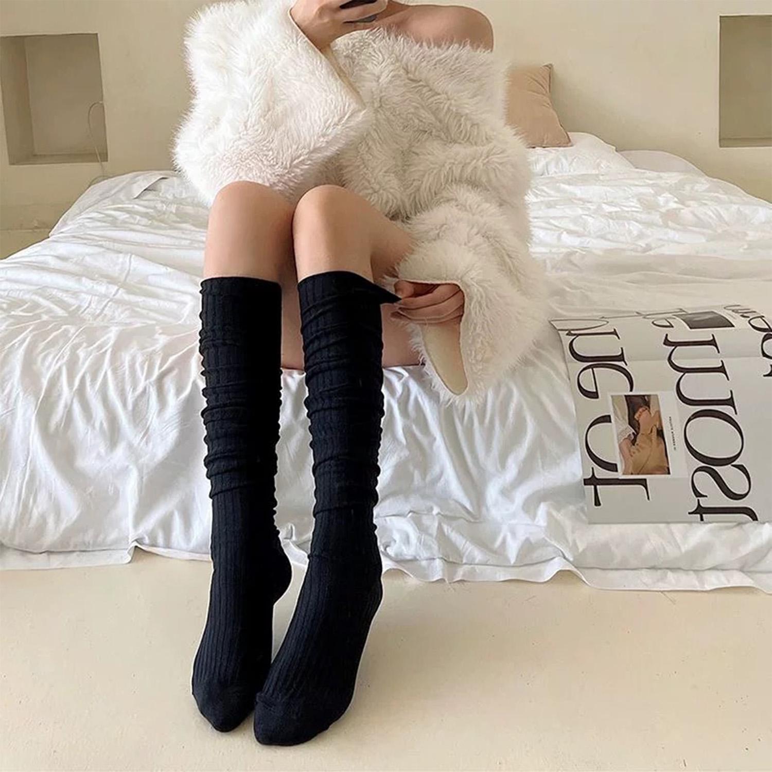 

New Women Boots Long Socks Knee High Socks Cotton Soft Breathable Autumn Winter Japanese JK Fashion Stocking Harajuku High Socks One Size чорний