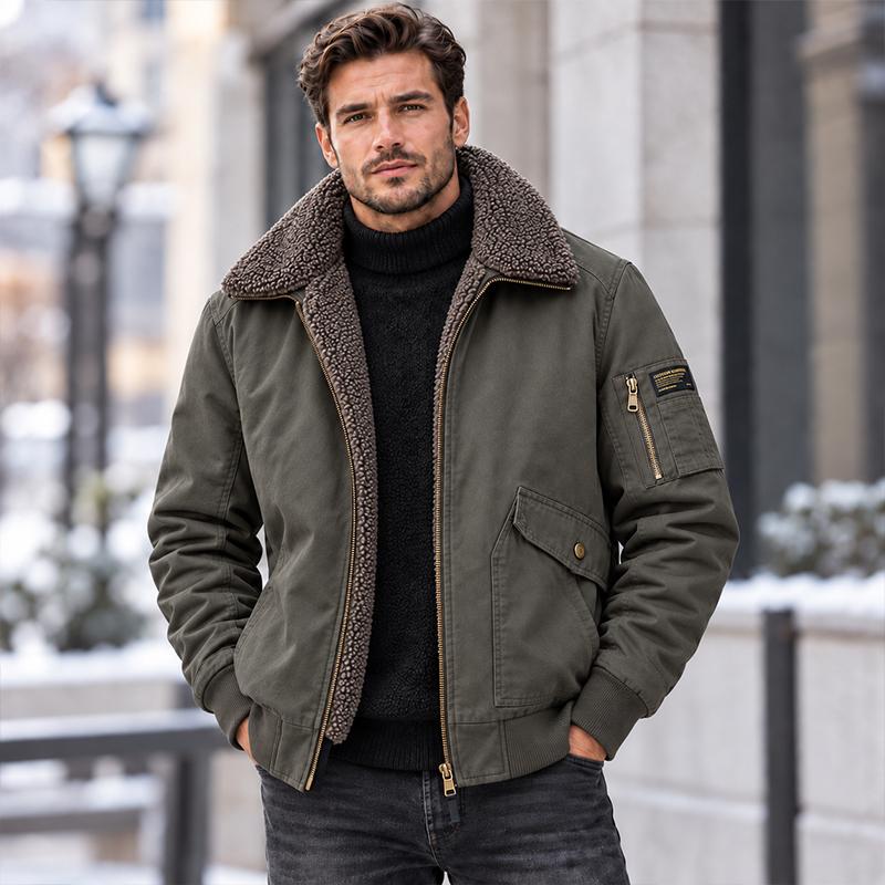 Men Winter Sherpa Lined Bomber Jacket