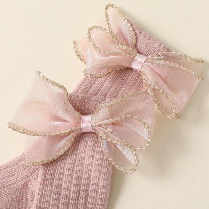 4pairs/set New Autumn Baby Girls Socks 0-2Y Infant Bow Solid Color Mid-tube Socks Baby Accessories