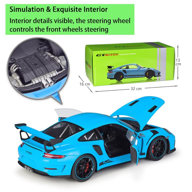 Model auta z lehké slitiny v měřítku 1/18 Welly Porsche 911 GT3 RS litý kovový model autíčka na hraní Model auta s vysokou simulací kolekce Dětské dárky