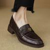 Cowhide version~ Camellia platform loafers women's black round head single shoes soft sole one pedal British style small leather shoes