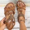 New Women's Shoes Flat Bottom Handmade Wooden Beaded Rhinestone Large Size Beach Sandals Source Batch