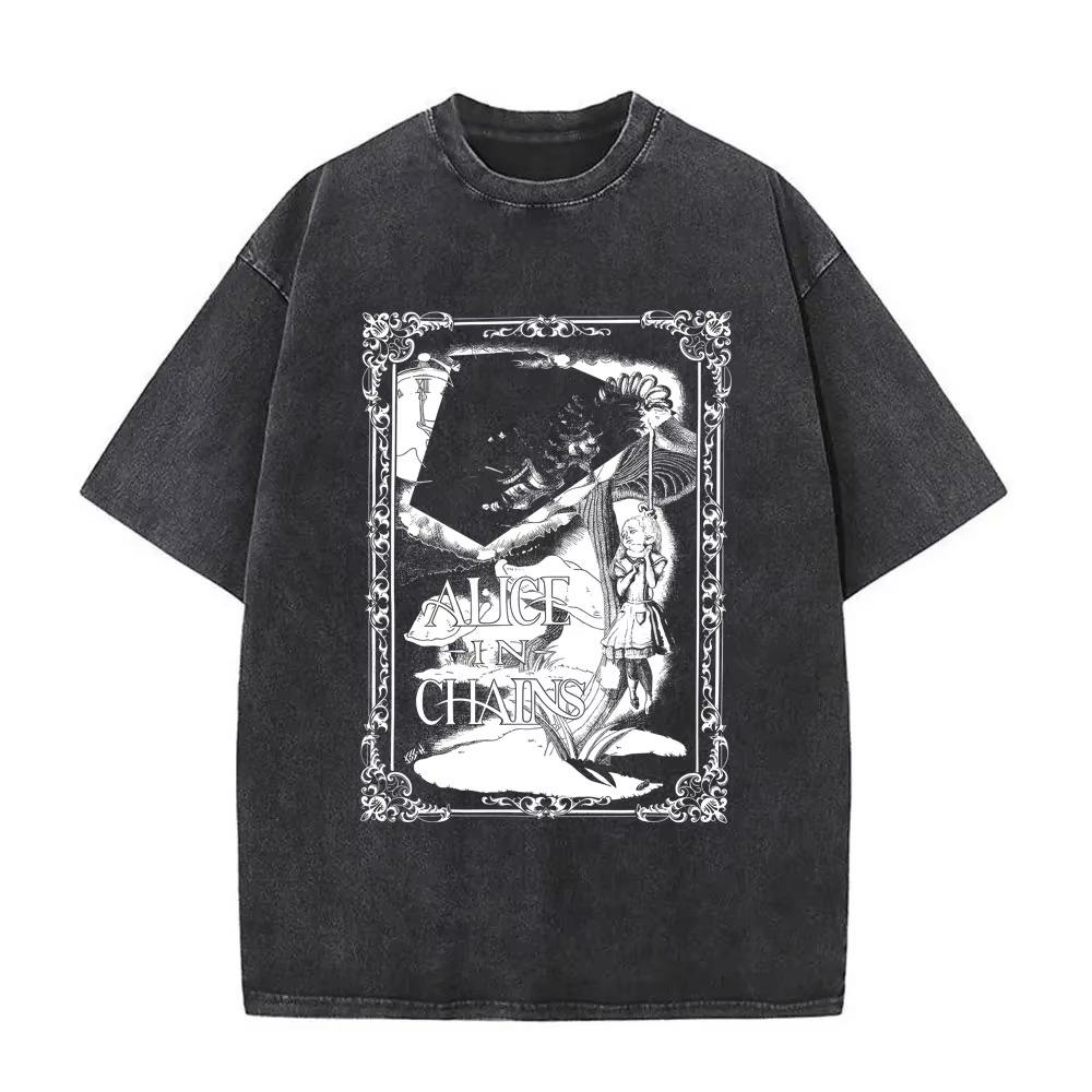 Huiteng12 Beperkte Gewassen Vintage Rockband Alice in Chains T-shirts Mannen Vrouwen Retro Gotische Punk T-shirts Casual Oversized T-shirts voor Mannen M