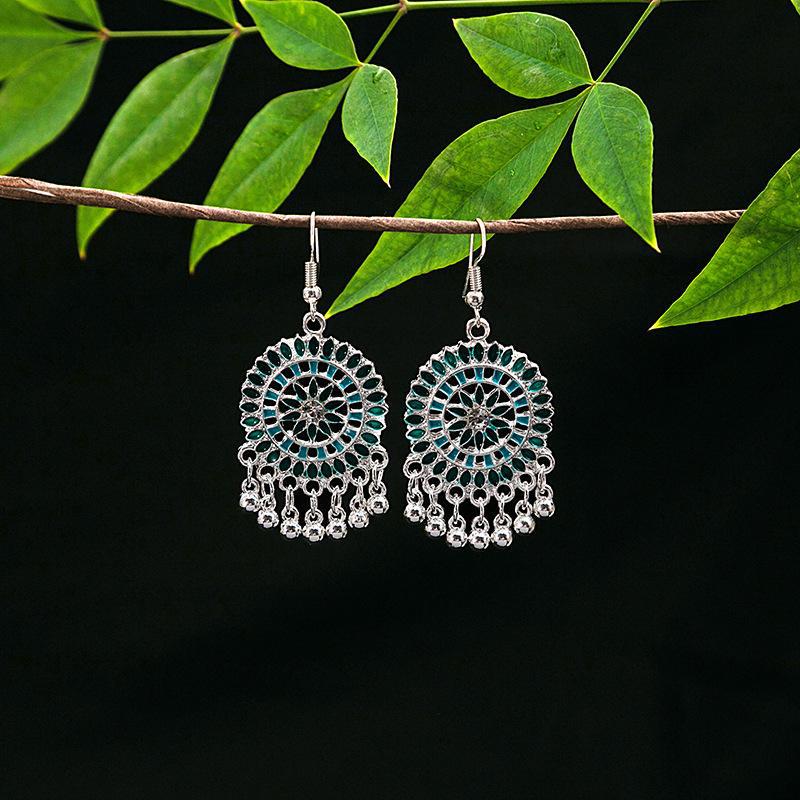 Vintage Ethnic Miao Silver Alloy Teardrop Tassel Earrings