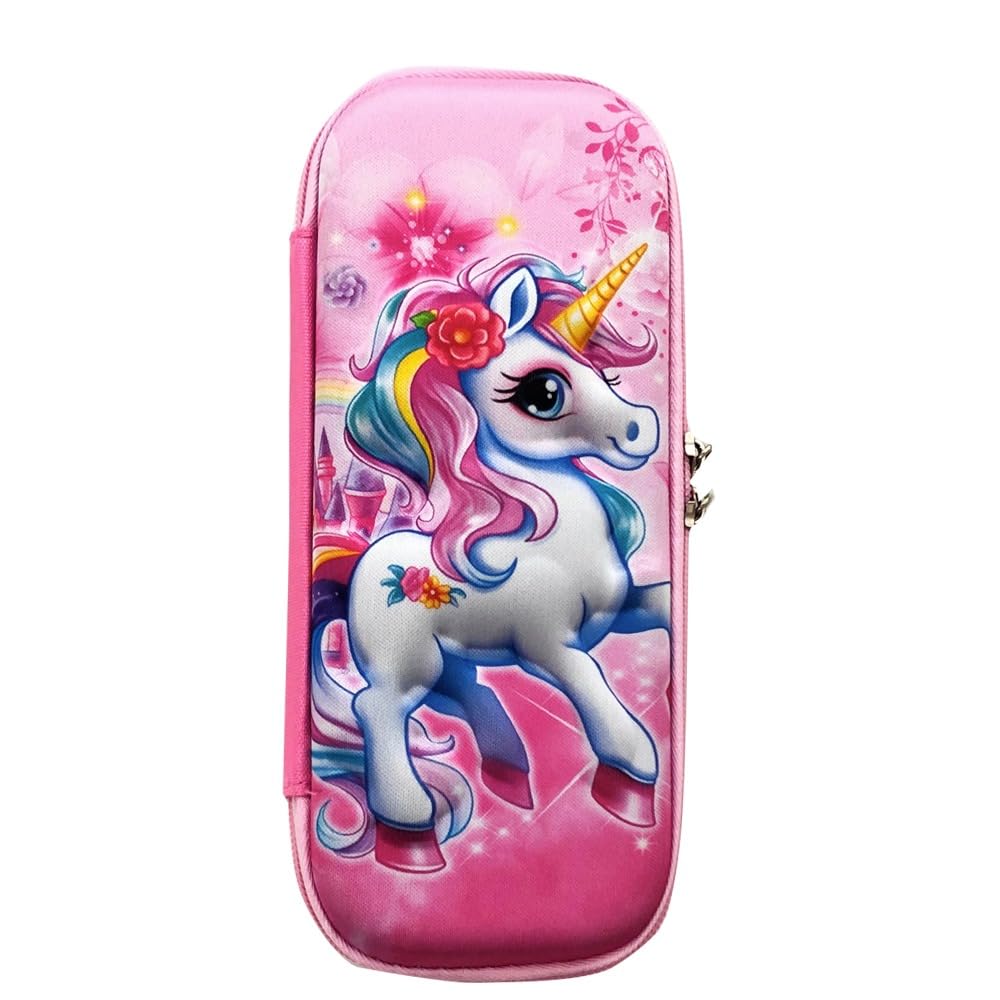 RSINC 3D Unicorn Pencil Box, Large Capacity Pencil Case,  Pencil Box Travel Pouch Bag for School Girls |  E Unicorn Pencil Pouch Pink