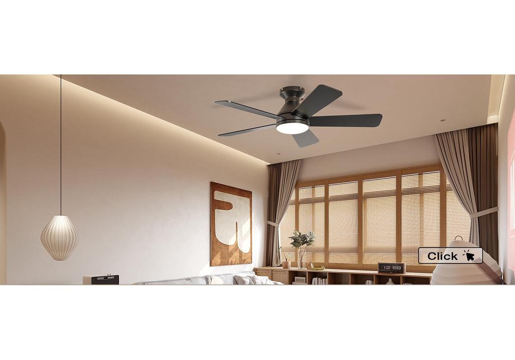 Konoha Ceiling Fan Light with Remote Control - Straight Blade, Flush Mount, 85-265V Wide Voltage Electric Fan.