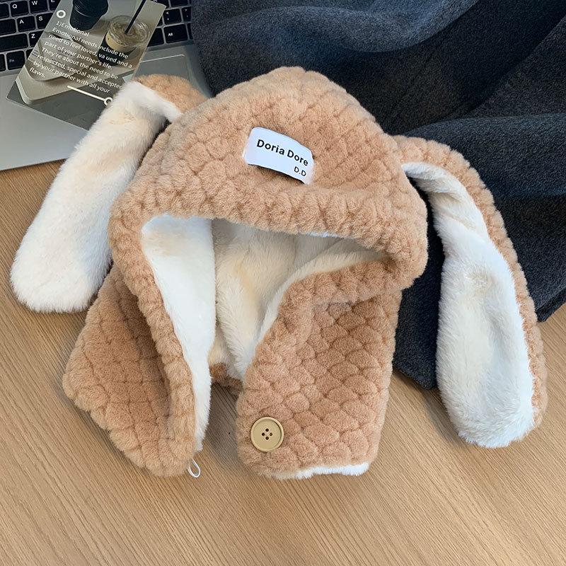 

Cute Hat for Women Plush Long Ears Rabbit Thickened Warm and Versatile Ear Protection Autumn and Winter Balaclava Hat One Size