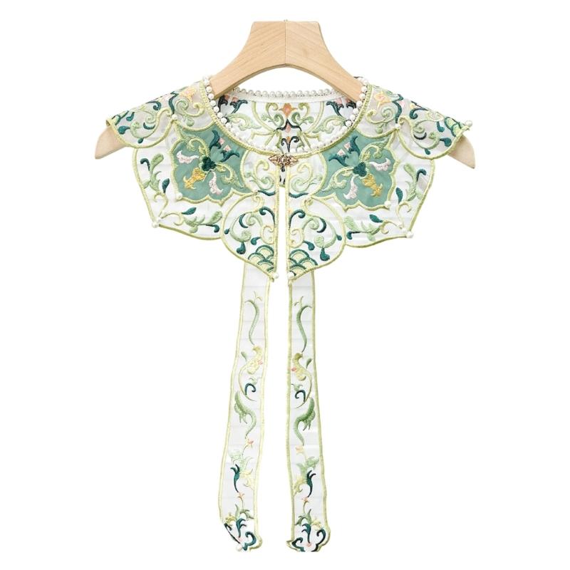 Traditional Chinese Embroidered Flower Cloud Collar with Tassels Polyester Comfortable for Cloth Accessory Cultural Wear