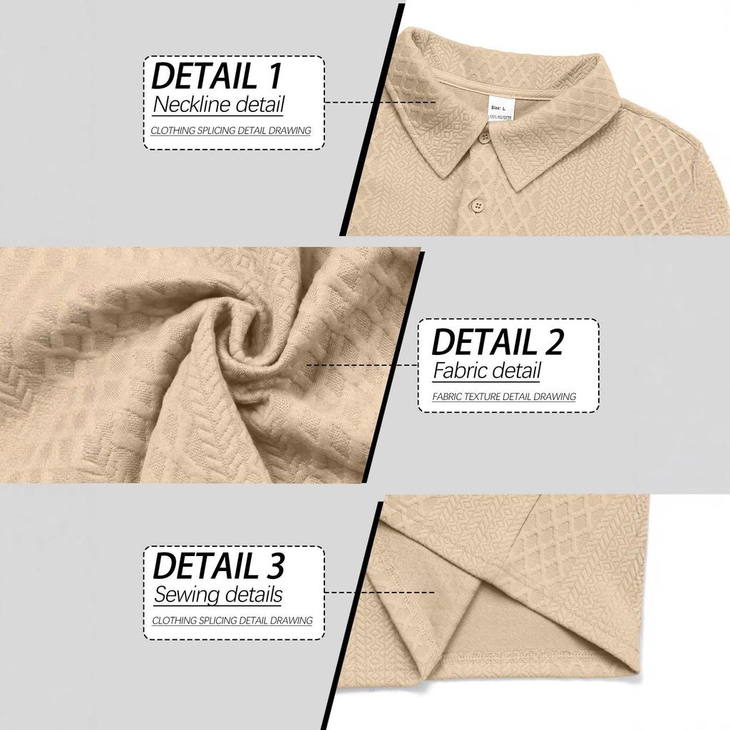 European Style Textured Jacquard Long Sleeve Polo Shirt for Men