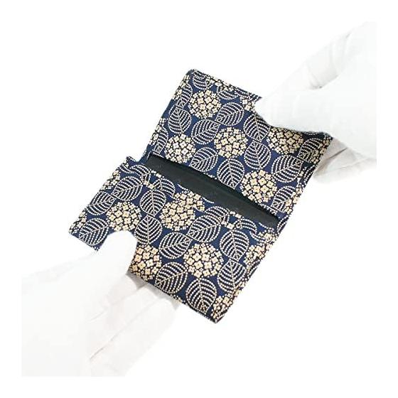 Indenya Card Case, Large Capacity, Deer Leather, Navy with White Ajisai (Hydrangea) Pattern, 2501-14-174