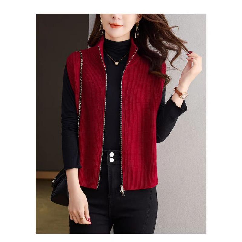 DIMANAF 2025 Autumn Winter Women Sweaters Vest Tops Knitted Basic Sleeveless Zipper Outerwear