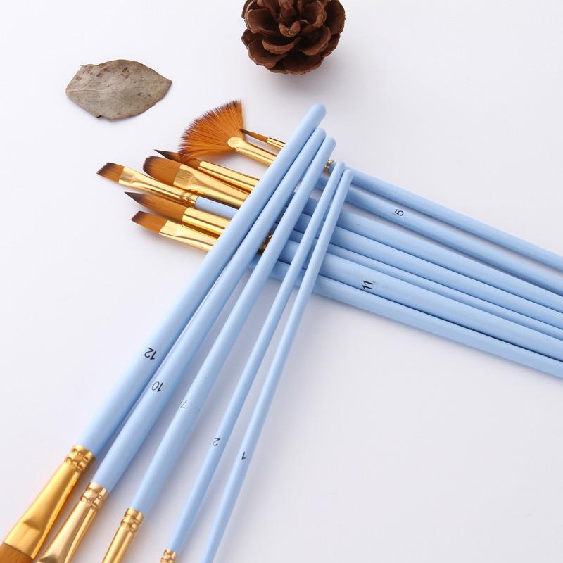 12 Pcs Artist Paint Brush Set Nylon Hair Watercolor Tools Acrylic Oil Paint Brush Set Painting Supplies