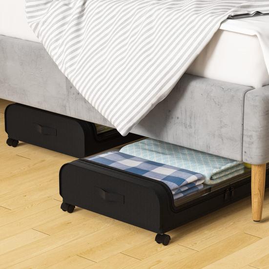 Under-Bed Storage Box with Wheels Large Capacity Dustproof Multi-Purpose Storage Container Clothes Toys Organizer with Clear Window