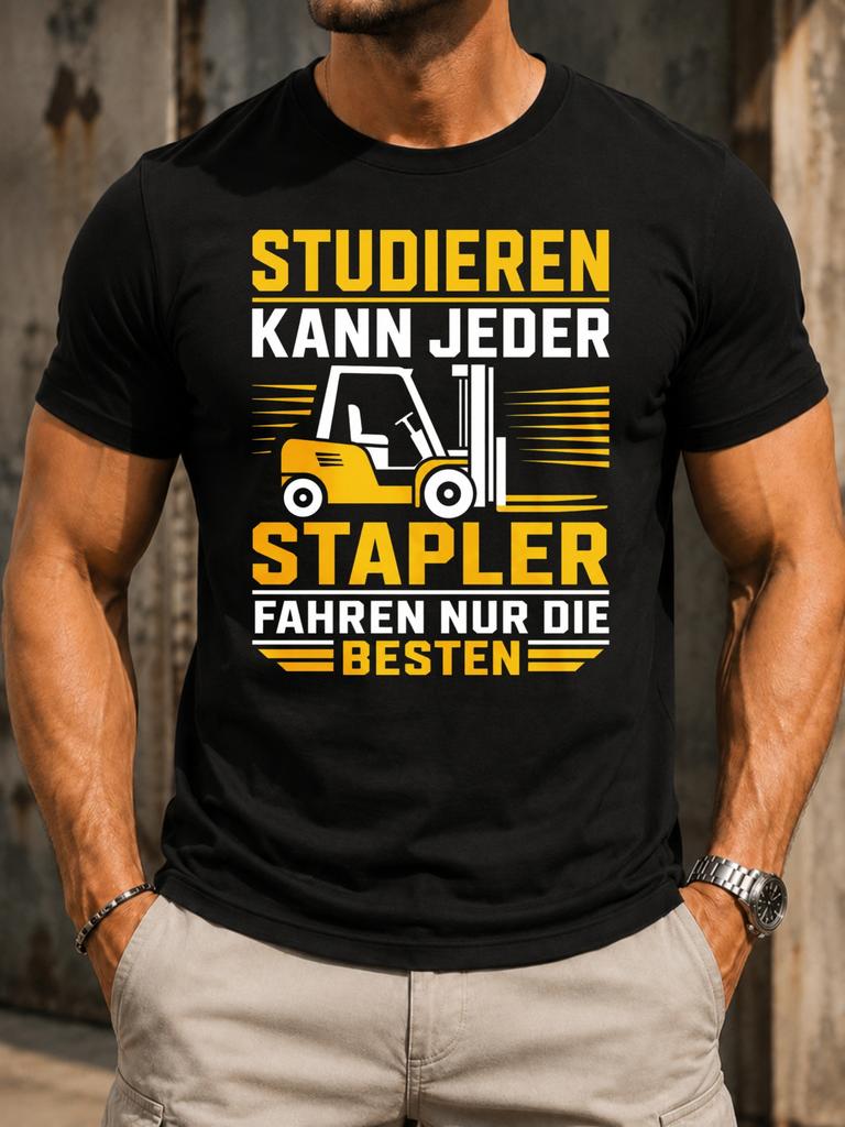 Studieren Kann Jeder Stapler Fahren Nur Die Besten Bold Yellow Forklift Icon Striped Layout And Unisex All Tshirt
