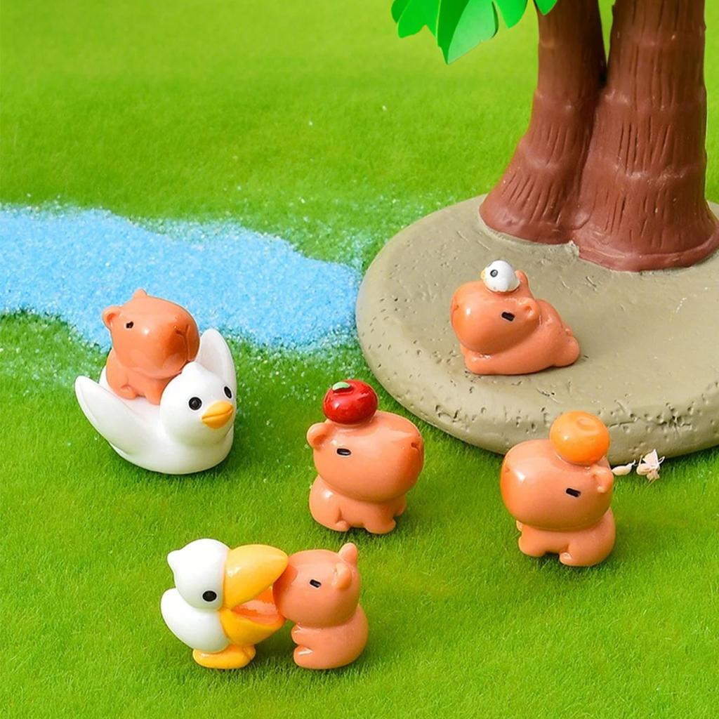 7/14PCS Cute Capybara Figurines Mini Resin Animals Ornaments For DIY Fairy Garden Micro Landscape Decor