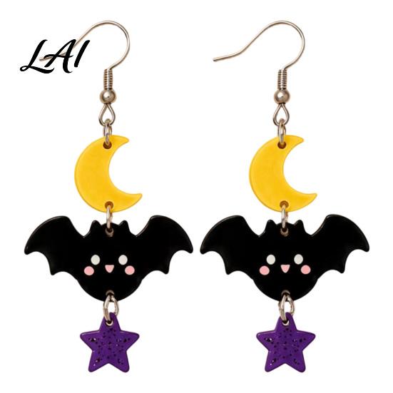 Playful Holiday Accessory Set 1 Pair 2D Acrylic Halloween Dangle Drop Earrings for Women Fun Party Favors Spooky Ghost Cat Pumpkin Earrings Costume