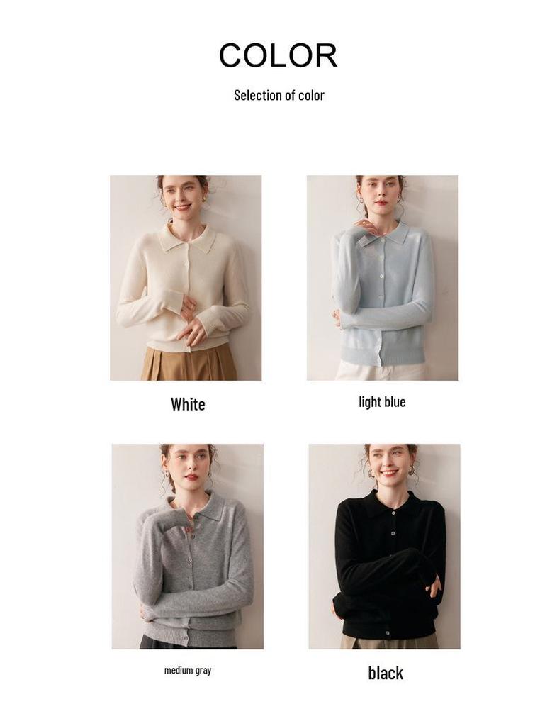2025 Autumn/Winter Women's Cashmere Polo Collar Long Sleeve Loose Knit Cardigan Sweater