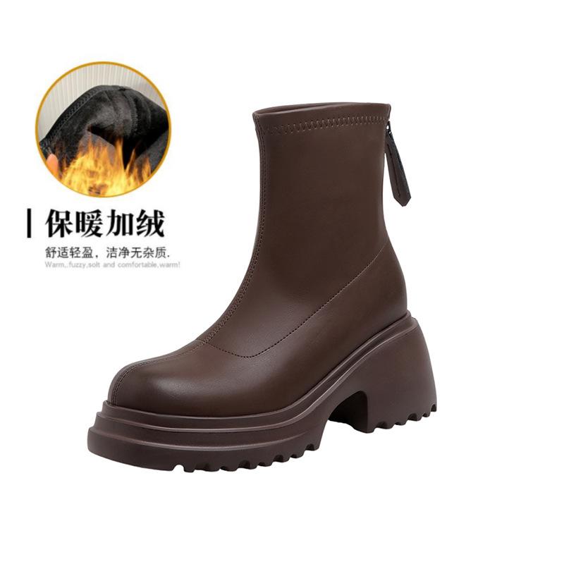 

Короткие ботинки Женские универсальные ботинки на толстом каблуке Maillard Платформа Узкие ботинки Осень и Зима Флис Коричневые ботинки челси мартин 33