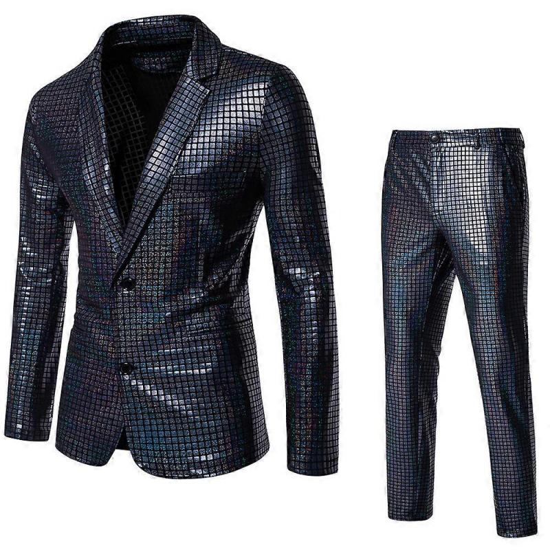 Men's Sequin Gold Foil Suit Set Disco Cos Party Stage Performance Nightclub Shiny Slim Fit Suit Multiple Colors