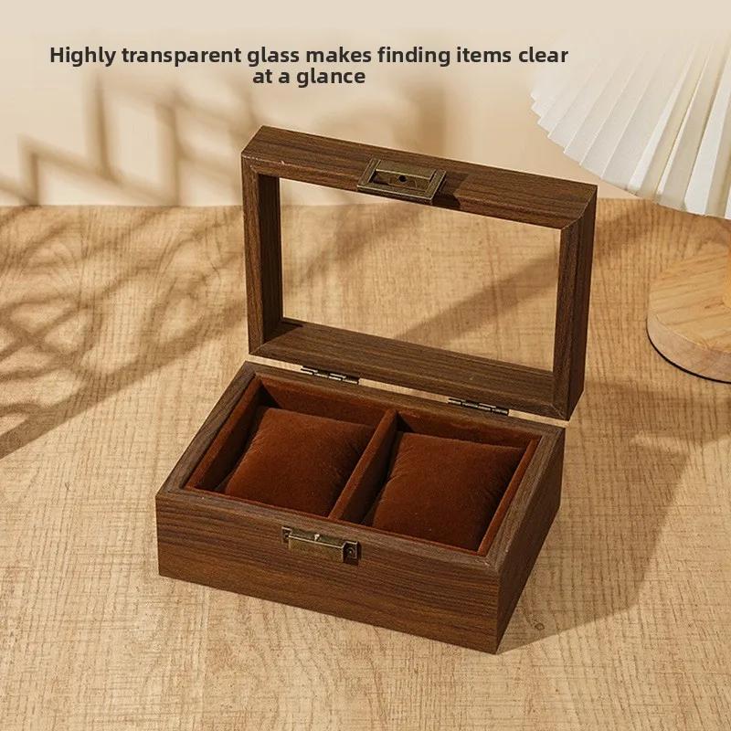 Retro Spot Wooden Watch Storage Display Box Black Walnut Collection Box Household 2-digit 4-digit Jewelry Storage Box