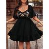 Women's Floral Embroidered Dress Elegant Flared Sleeves Low-cut Knee-length Dress