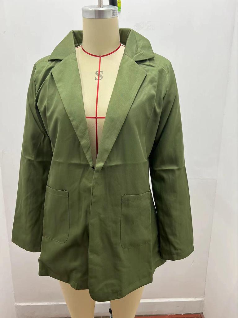 2023 Women's Autumn/Winter Long Sleeve Solid Color Slim Cardigan with Suit Collar