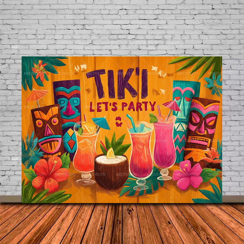 Tropische Tiki Bar Fotografie Hintergrund Blume Totem Banner Hawaii Meeresblick Hintergrund Babyparty Kindergeburtstagsparty Dekoration