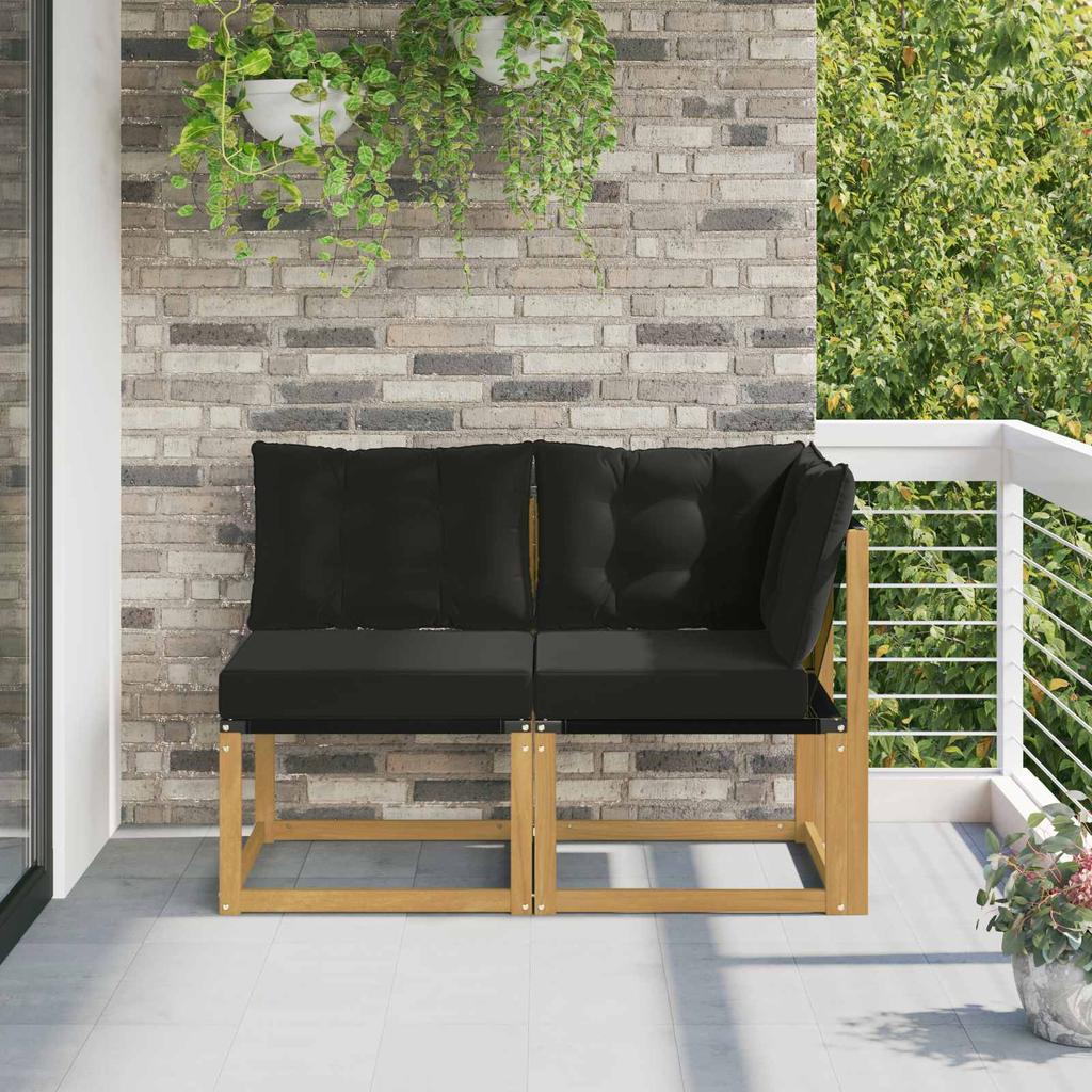 Outdoor Center and Corner Sofa with Cushions 2 Pieces White