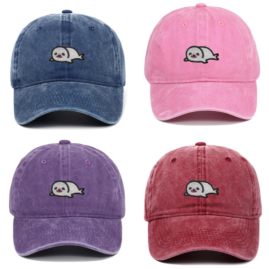 Sea Lion Pattern Vintage Wash Baseball Cap With Breathable Cotton For Travel