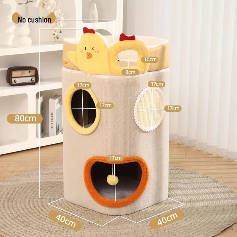 "Double-Layer Cat Tree with Warm House, Bed, and Sisal Scratching Board for All Seasons"