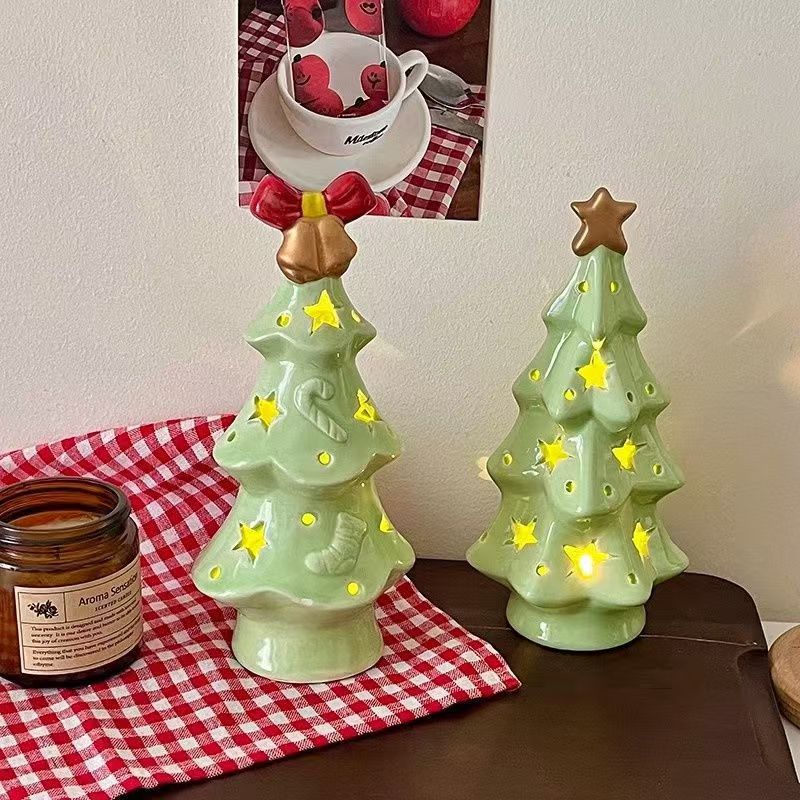 Christmas Gift Ceramic Transparent Christmas Tree Night Light Cute Ceramic Star Christmas Tree Night Light Decoration Ornament