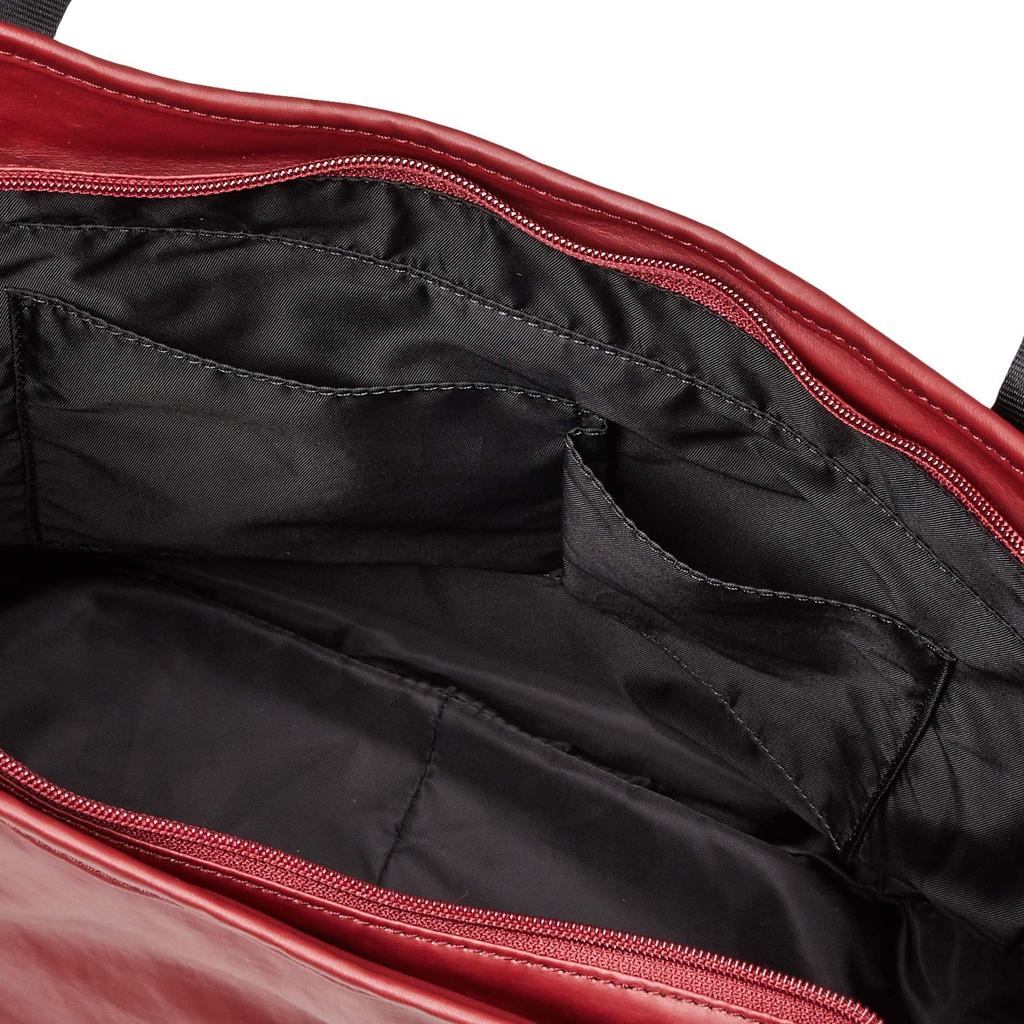 Polyurethane x cow leather casual tote M size Red [Isaac] Y92-03-03