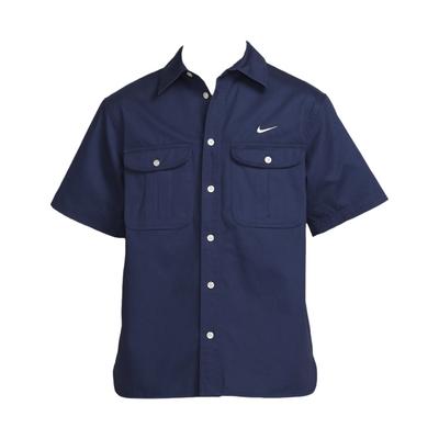 Solid Logo Single-Breasted Short Sleeve Shirt Men Tops Dark-Teal DV9076-410