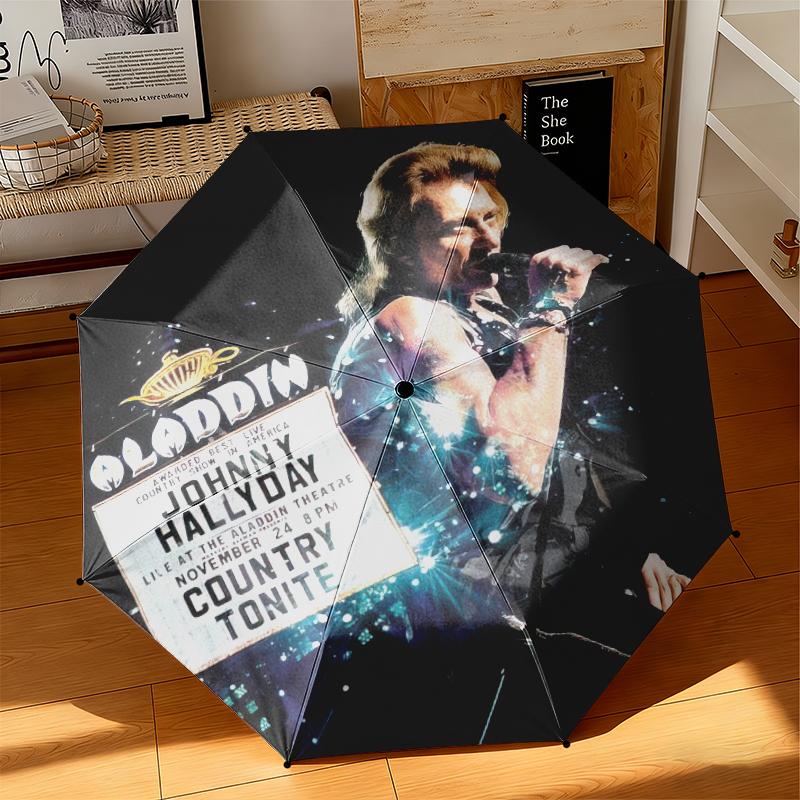1pc French rock singer Johnny Hallyday Umbrella Portable Folding Umbrella Iron Frame Hole Bone Structure Outdoor Home Umbrella