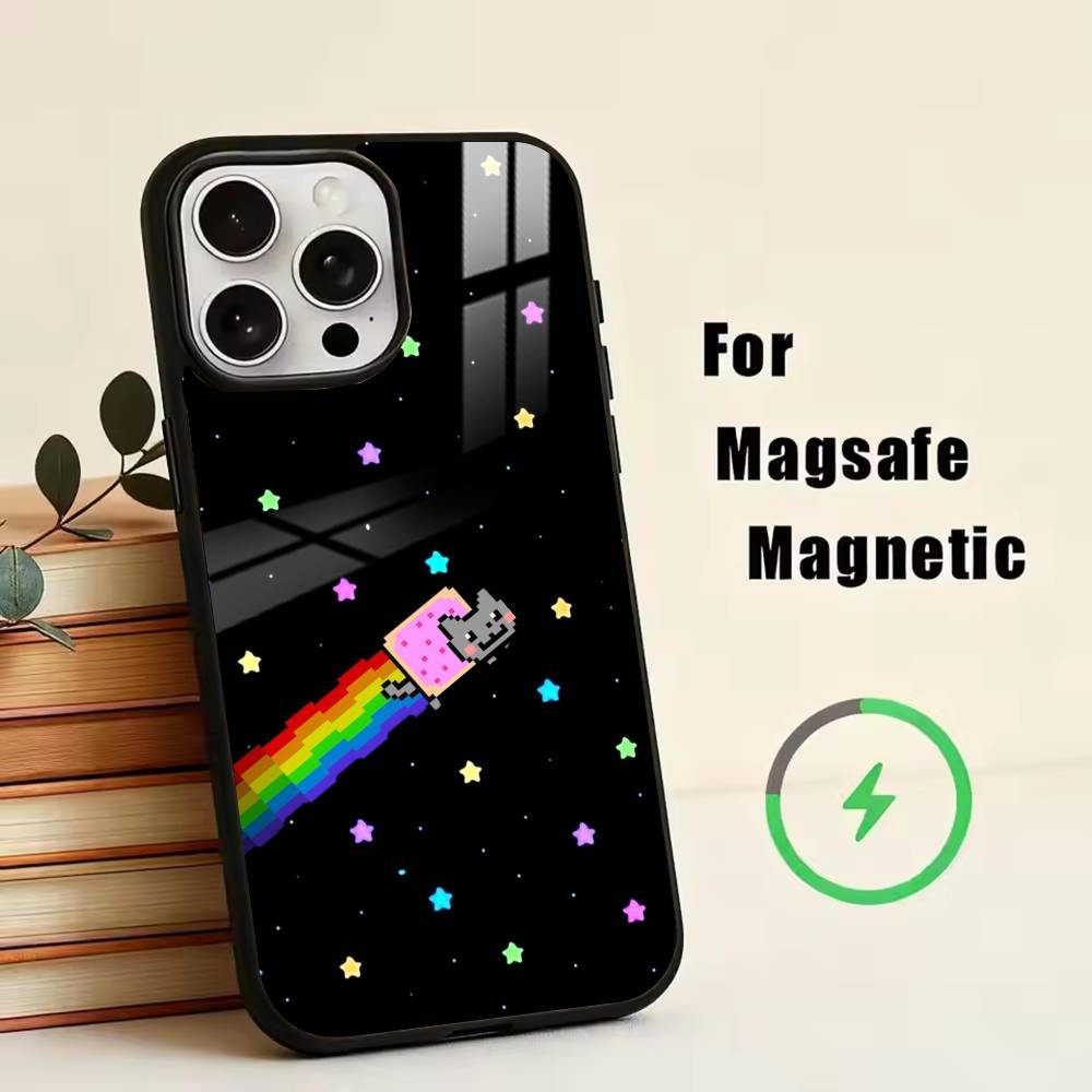 Cute N- Nyan C- Cat   Phone Case For iPhone17,16,15,14,13,12,11 Plus,Pro Magnetic with Magsafe Wireless Charging