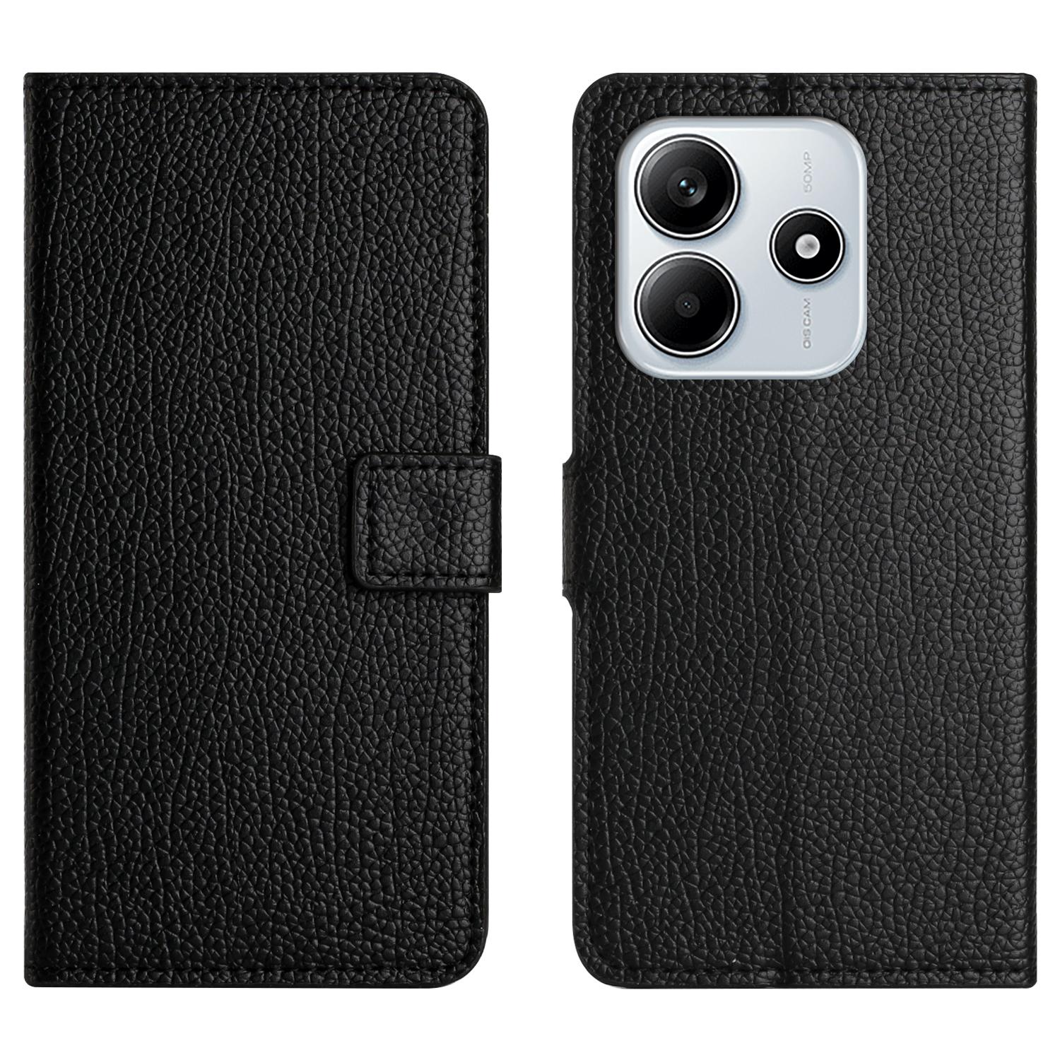 

For Xiaomi Redmi Note 14 4G (164.84x78.15x8.16mm) Case PU Leather Wallet Phone Cover Litchi Texture,Black Type A