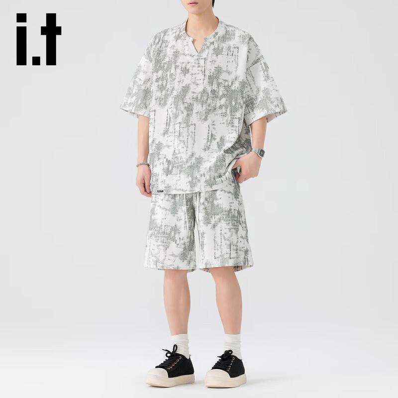 Izzueit Men s Tie-Dye T-Shirt & Shorts Two-Piece Set XL белый