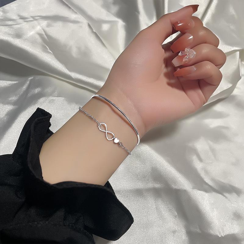 Pure Silver S925 Silver Bracelet Möbius Strip Infinite Love Couple Double-layer Bracelet Personalized 8-word Infinite Number Bracelet Girlfriend Gift
