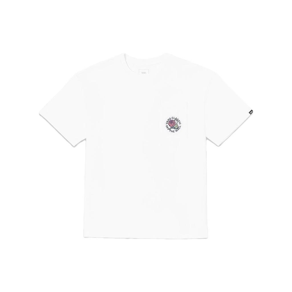 Vans American Vintage Letter Rose Print Crew Neck Comfortable Breathable Pullover Short Sleeve T-Shirt Women T-Shirts White VN0008ZTWHT