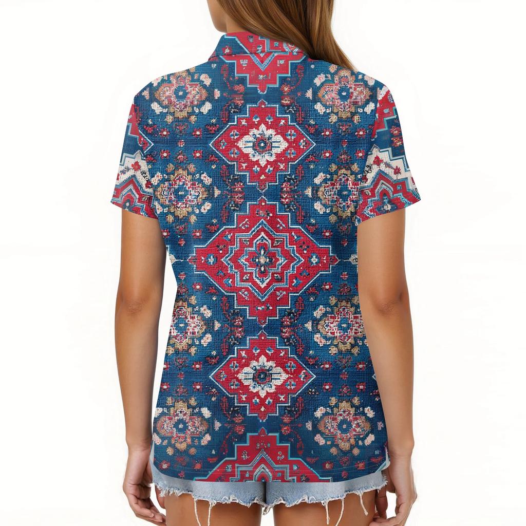 Dámská móda Neformální košile s potiskem s klopou a krátkým rukávem Dámské topy se zapínáním na knoflíky