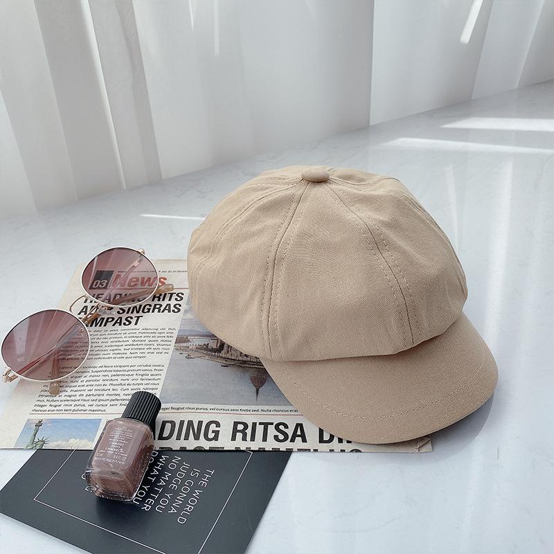 

Осенне-зимняя черная восьмиугольная шляпа женская, берет с высокой стоимостью, кепка, для маленького лица и большого обхвата головы, шляпа газетчика M（56-58cm） хаки