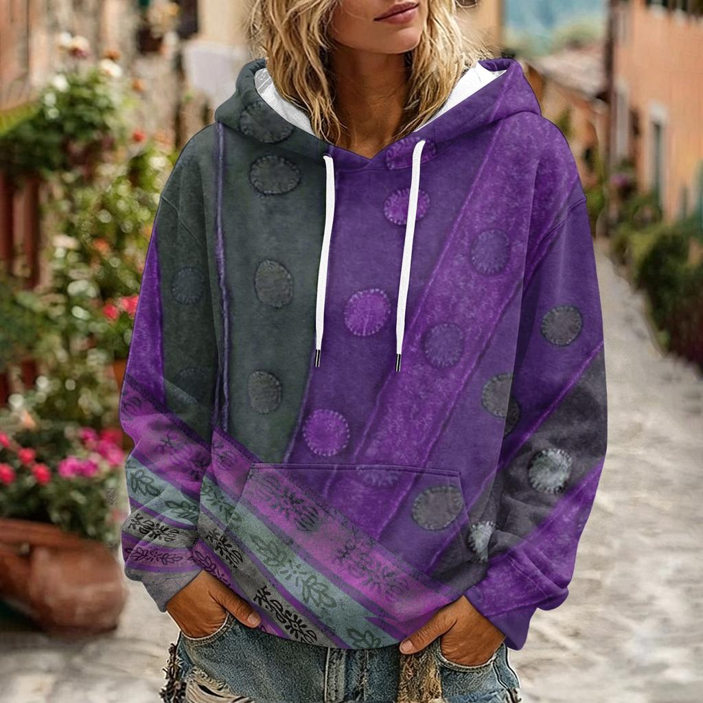 Women's Floral Print Long Sleeve Hoodie with and Pockets for Casual Wear