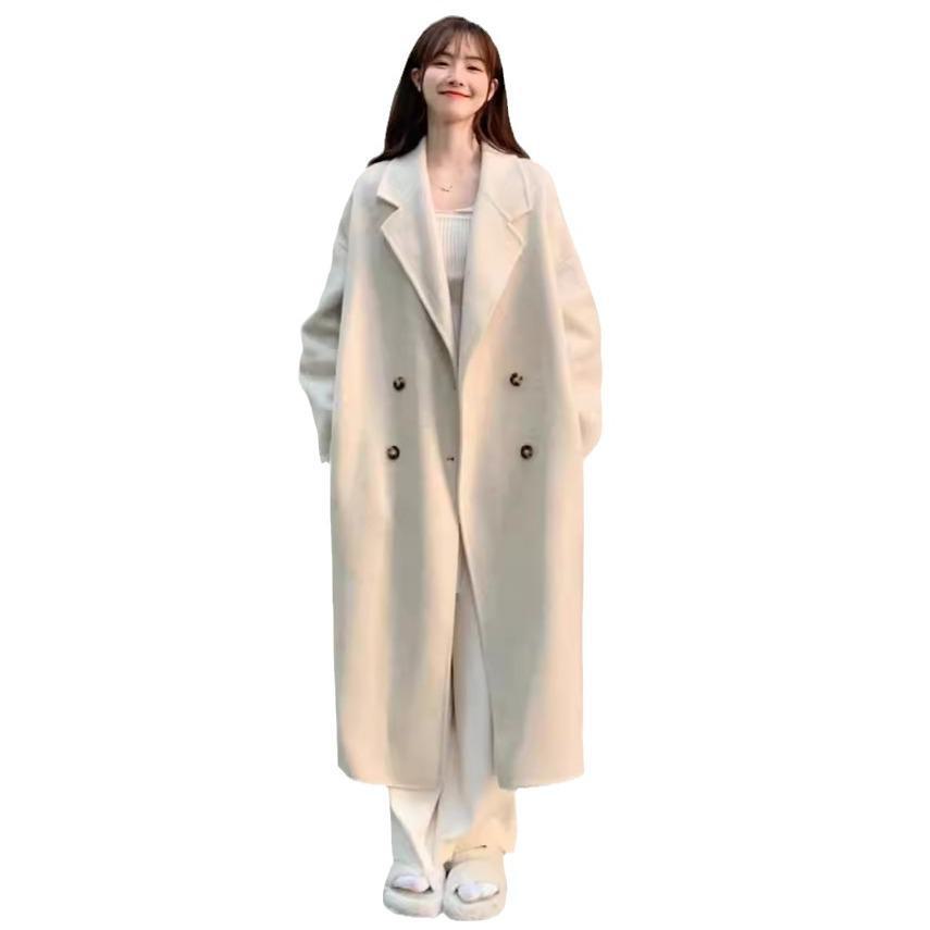 "2024 New High-End Hepburn-Style Apricot Woolen Coat for Women – Autumn/Winter Korean Fashion"
