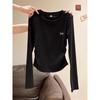 Cotton Waist Pleated Long-sleeved Shirt for Women's Spring, Autumn and Winter New Irregular Front Shoulder Top with Bottoming Shirt for Women
