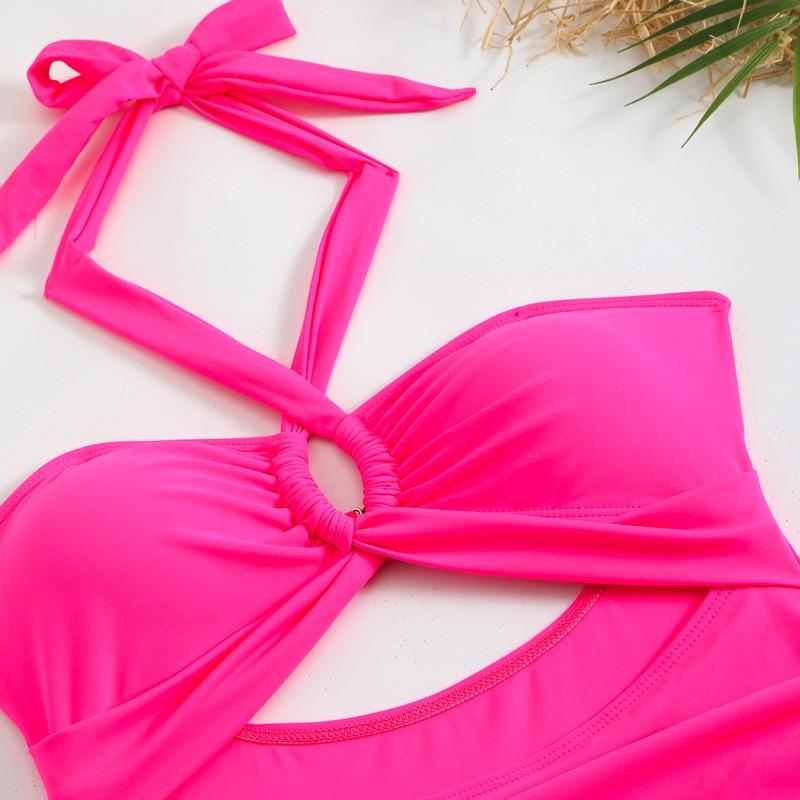 New bikini solid color sexy high waist one-piece bikini swimsuit swimsuit women