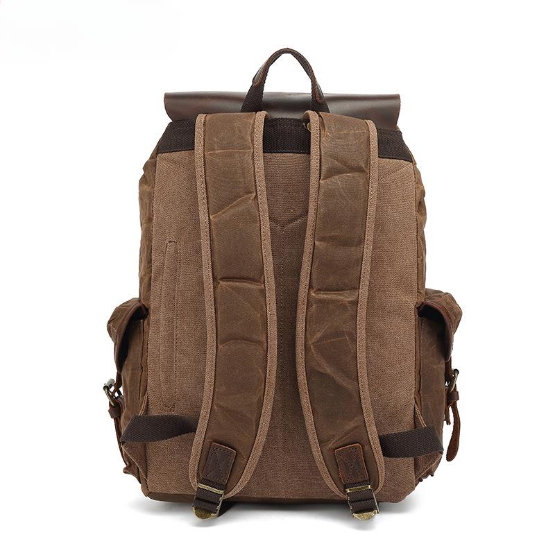 Men's and Women's Backpacks Retro Shoulder Travel Bag Computer Travel Bag Waxed Canvas with Crazy Horse Bag