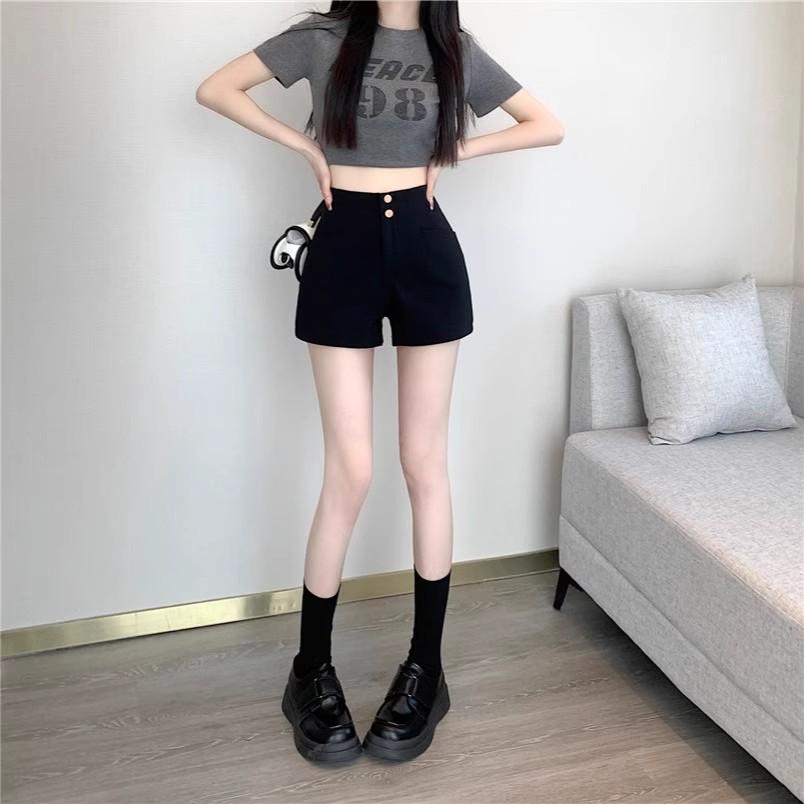 2024 Women's High-Waisted Black A-Line Shorts – Spicy Style Summer Casual Slimming Fashion.